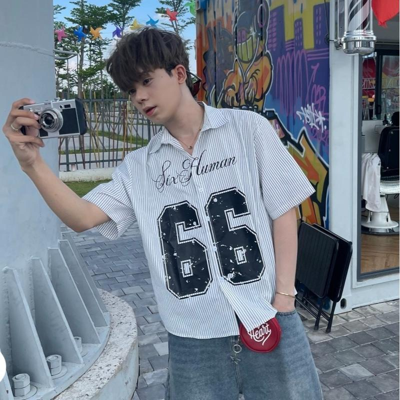 SIXHUMAN HM258 – เสื้อเชิ้ตแขนสั้นผู้ชาย Kate Fabric พิมพ์ลายตัวอักษร | Youthful – Cool – Dynamic Su