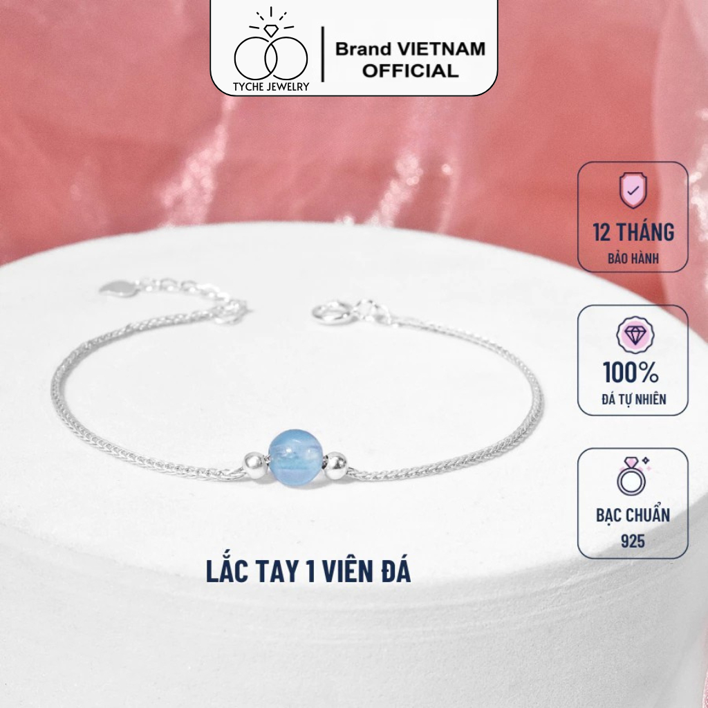 TYCHE สร้อยข้อมือเงิน 925 สําหรับผู้หญิงผสมลูกปัดหินเดี่ยวฮวงจุ้ยธรรมชาติและเครื่องรางบอล