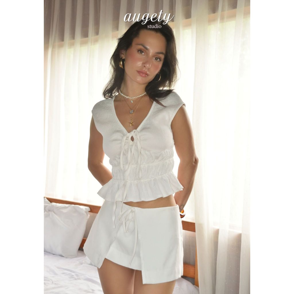 Augety Studio AMELIA SKORTS กระโปรงผูกโบว์กลางผ่าต่ํา