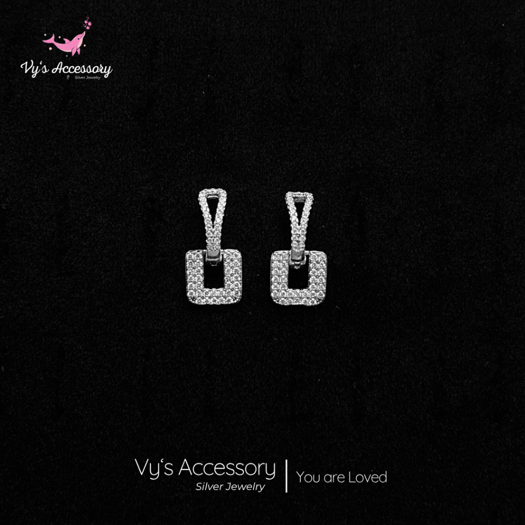 Vys Accessory BG06 ต่างหูเงินหิน cz แวววาวหรูหรา