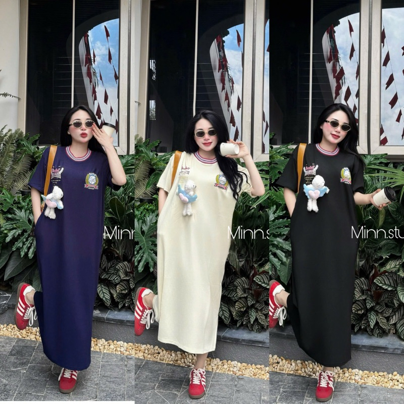 DC [Minn.Studio] Straight Dress (13DMR) Long Cotton เดรสคอปกชายฟรี เนื้อหนา ยืดได้เยอะ - สตรีมีครรภ์