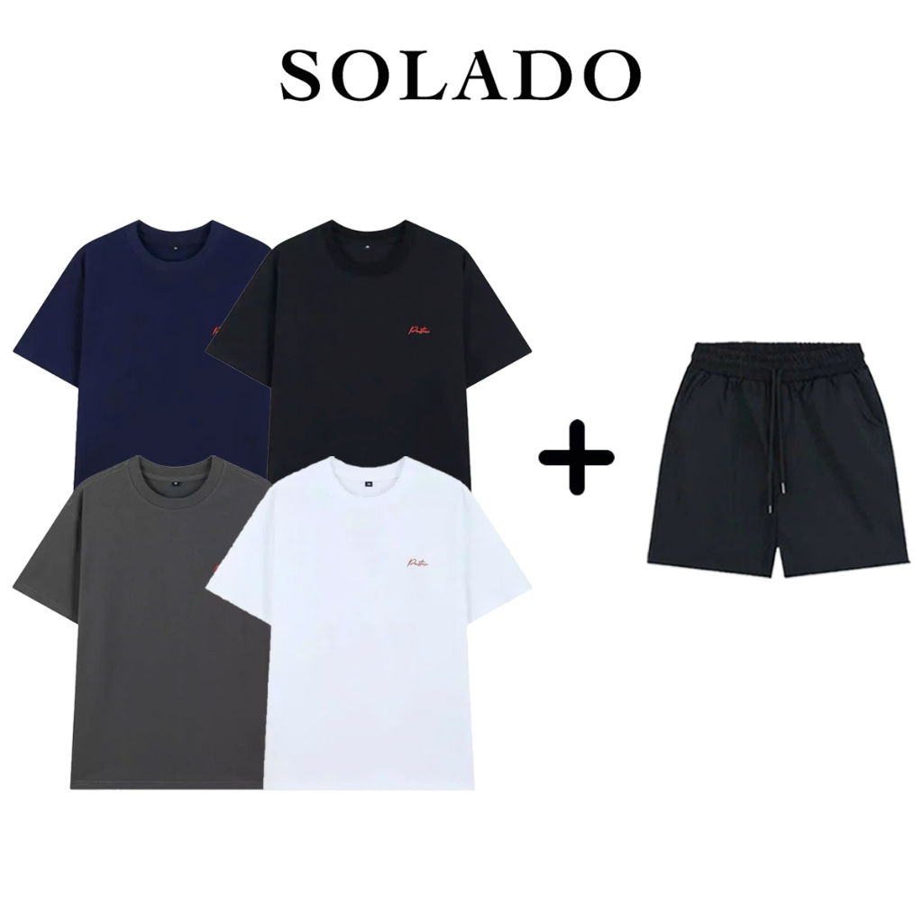 SOLADO Sportswear Set เสื้อเชิ้ตผ้าฝ้ายยืด กางเกงสีกากี Active Sports AT05-QS03