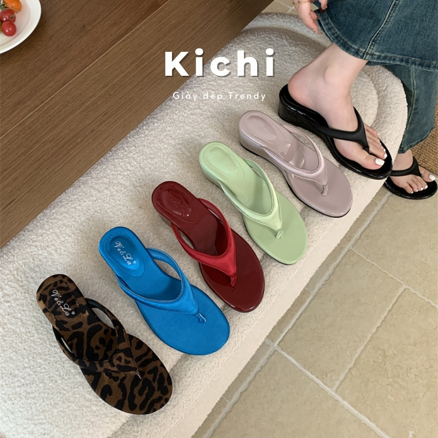 KICHI รองเท้าแตะฤดูร้อน viber รองเท้าแตะสําหรับผู้หญิงรองเท้าแตะหนังและผ้าใบ DT2790
