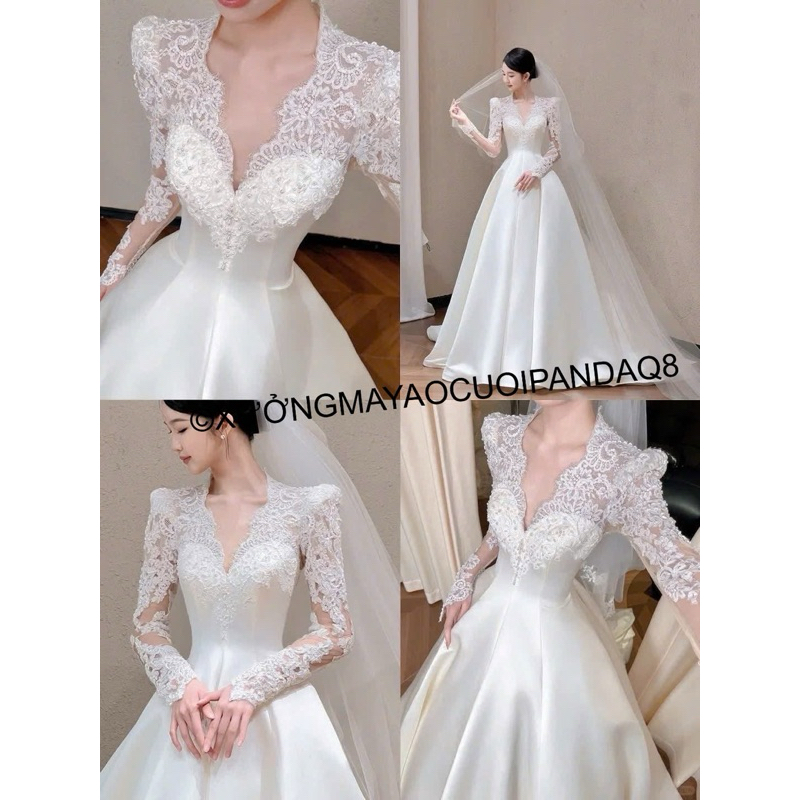 WEDDING DRESS / PROM DRESS / WEDDING TABLE DRESS IN LACE WITH LONG SLEEVES สําหรับ WEDDING และ WEDDI