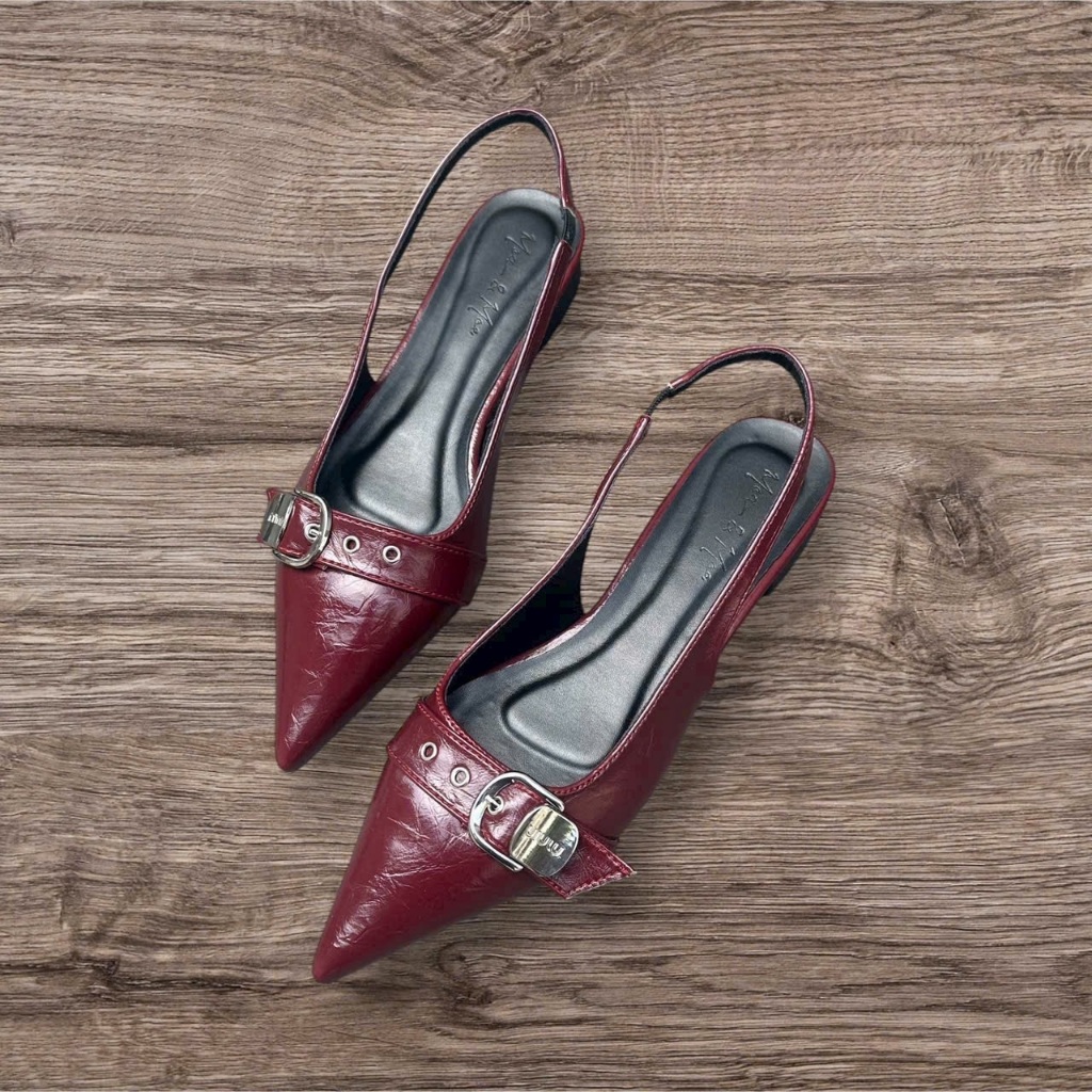 รองเท้าผู้หญิงรองเท้าแตะผู้หญิงที่มีนิ้วเท้าชี้และปุ่มที่สวยงามหนังเคลือบด้านนุ่มรองเท้าสบายรองเท้าส้นสูง 2พี - รูปที่ 5