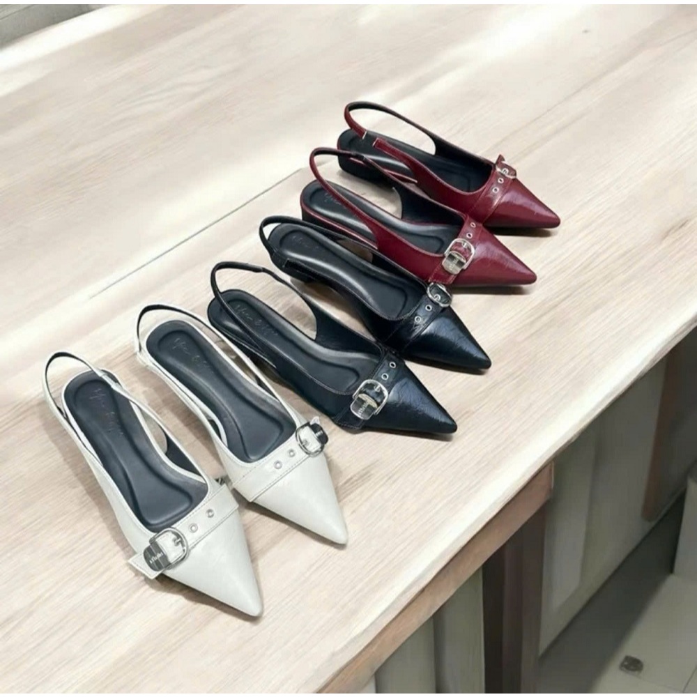 รองเท้าผู้หญิงรองเท้าแตะผู้หญิงที่มีนิ้วเท้าชี้และปุ่มที่สวยงามหนังเคลือบด้านนุ่มรองเท้าสบายรองเท้าส้นสูง 2พี - รูปที่ 2