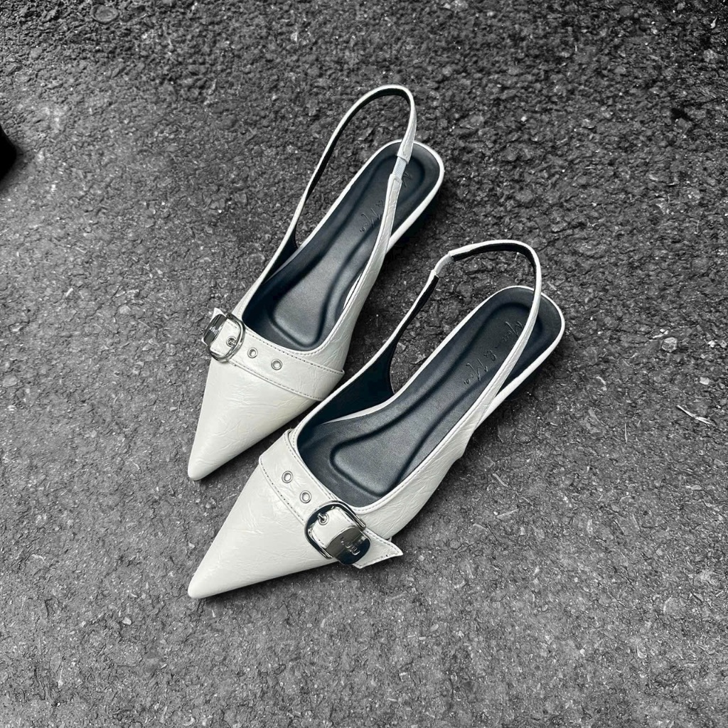 รองเท้าผู้หญิงรองเท้าแตะผู้หญิงที่มีนิ้วเท้าชี้และปุ่มที่สวยงามหนังเคลือบด้านนุ่มรองเท้าสบายรองเท้าส้นสูง 2พี - รูปที่ 7