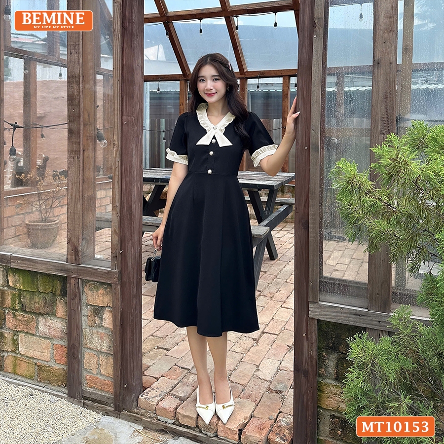 BEMINE เดรสดีไซน์คอระบายทรงเอ เหมาะสําหรับทํางาน-MT103