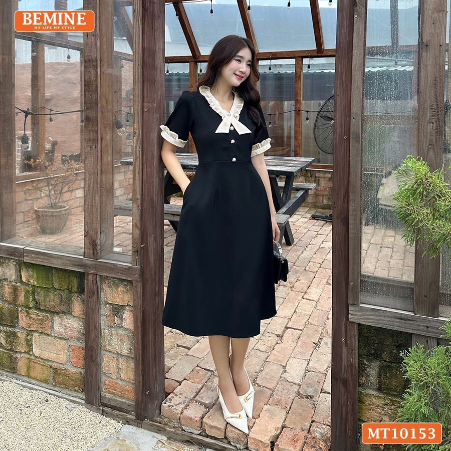 BEMINE เดรสดีไซน์คอระบายทรงเอ เหมาะสําหรับทํางาน-MT103