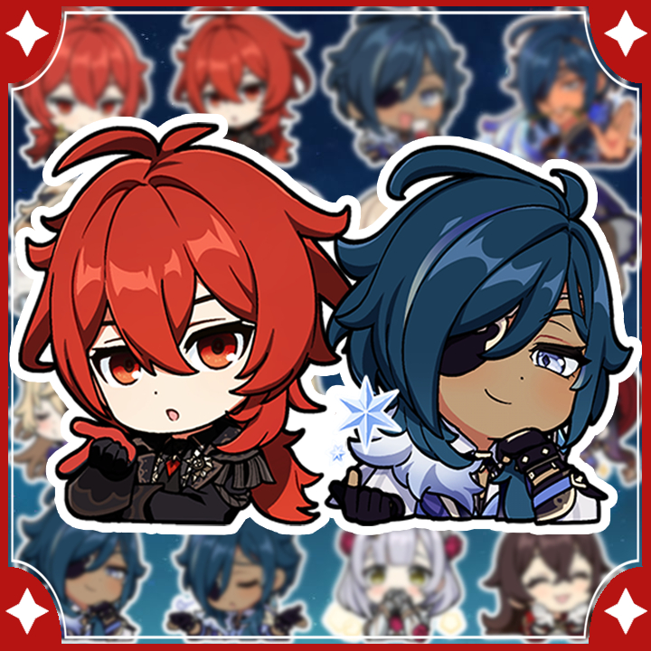 [Genshin Impact] สติ๊กเกอร์ Diluc, Kaeya, Jean, Lisa, Fischl, Mona, Noele และ Amber (16 รูป)