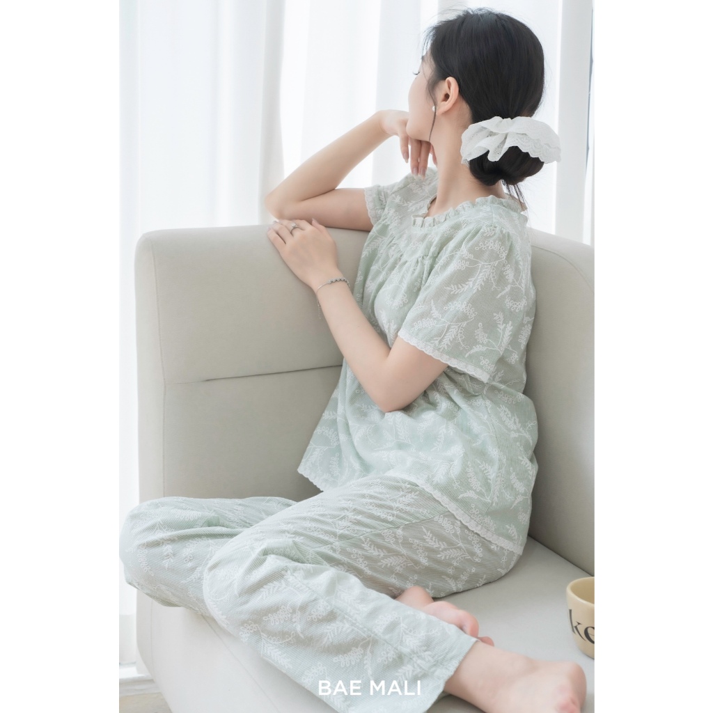 [BAE MALI] Long Home Wear Set SP793 ทําจากผ้าฝ้ายดิบปักลายดอกไม้