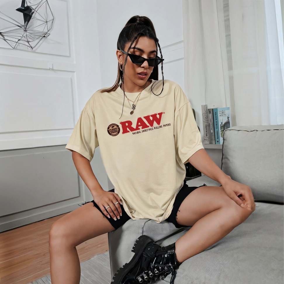 RAW เสื้อยืดพิมพ์ลายสําหรับผู้ชายและผู้หญิงโดย Xfire Vietnam ทรงโอเวอร์ไซส์ ผ้าคอตตอน 100% 2 ทาง หลา