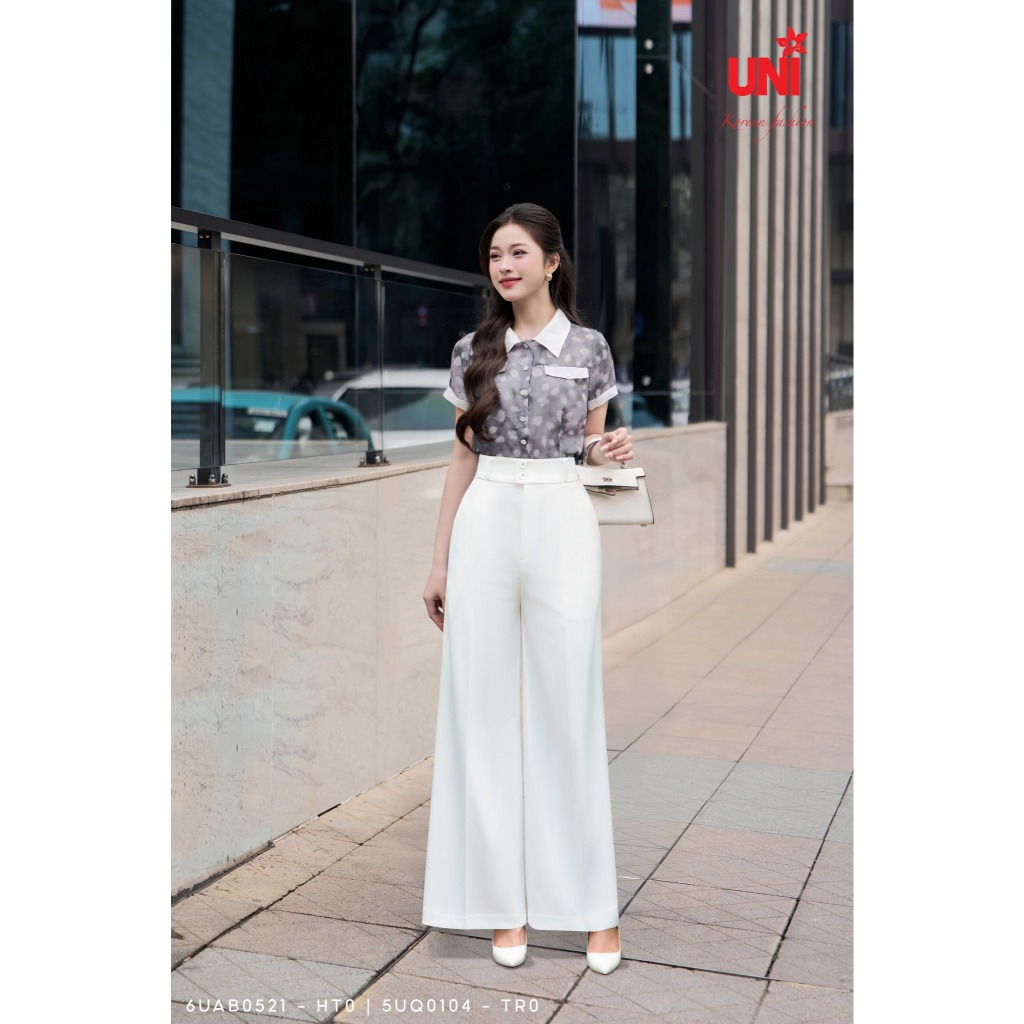 UNIVTH Office Womens Pants Straight Two-Button กางเกงเอวสูง 5UQ0104 Uni แฟชั่นเกาหลี