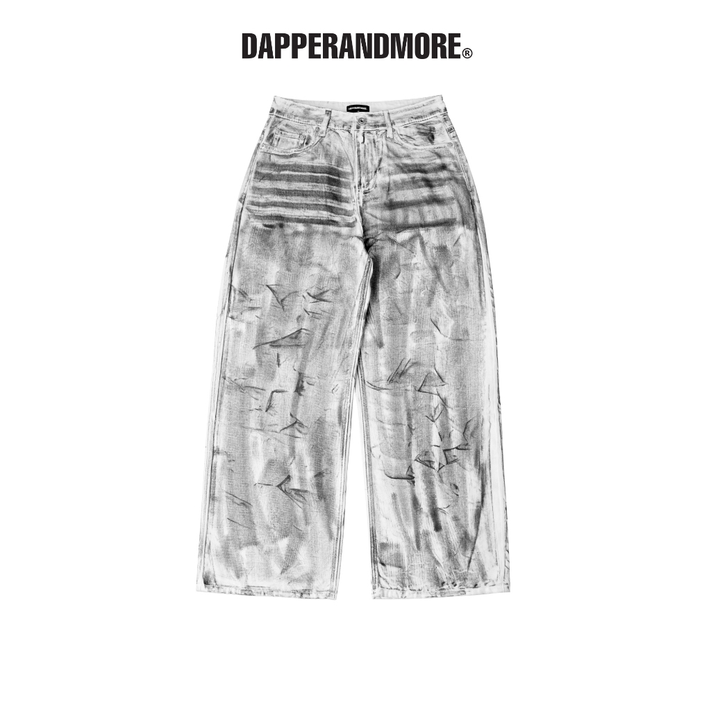 DAPPERANDMORE Tie-Dye Washed Dirty White Baggy Jeans Washed Dirty - สีขาว