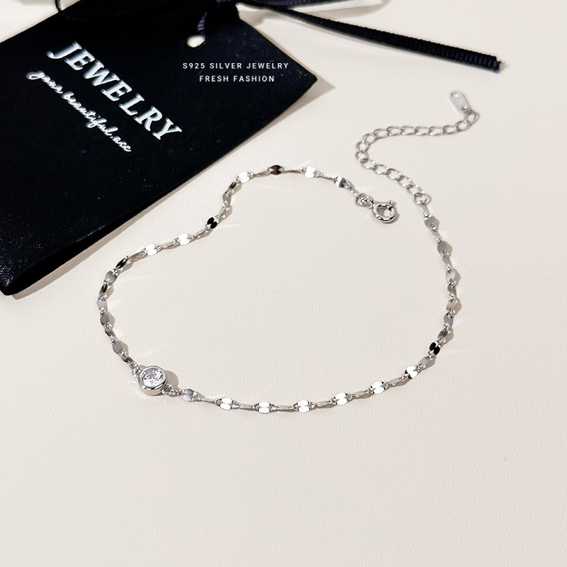 Moonz Silver Womens S925 Silver Anklet, Twinkle Chain Anklet with Sparkling Stone Design, Small | แอ