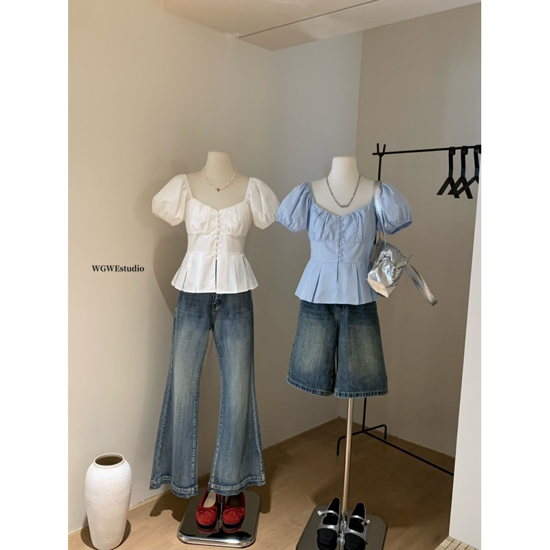 NHY.studio /WGWE/ เสื้อเชิ้ตแขนพัฟติดกระดุม