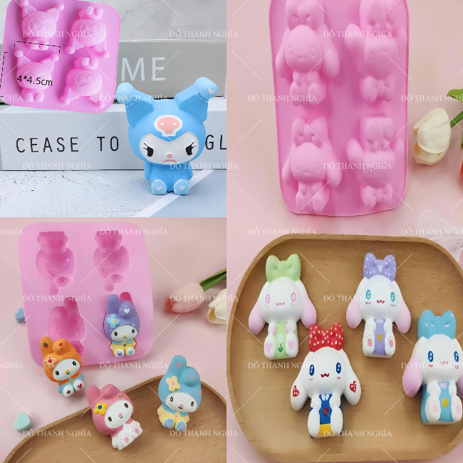 แม่พิมพ์ซิลิโคน - หางกระต่าย 4C My Melody - Kuromi - FILL JELLY - MAKE CANDLES - MAKE CHOCOLATE