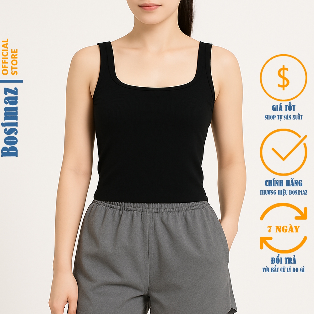 Bosimaz TS341 เสื้อกล้ามกีฬาผู้หญิง คอเหลี่ยม ทรงกลาง ยางยืดยืด 4 ทาง ผ้าหนาอย่างดี