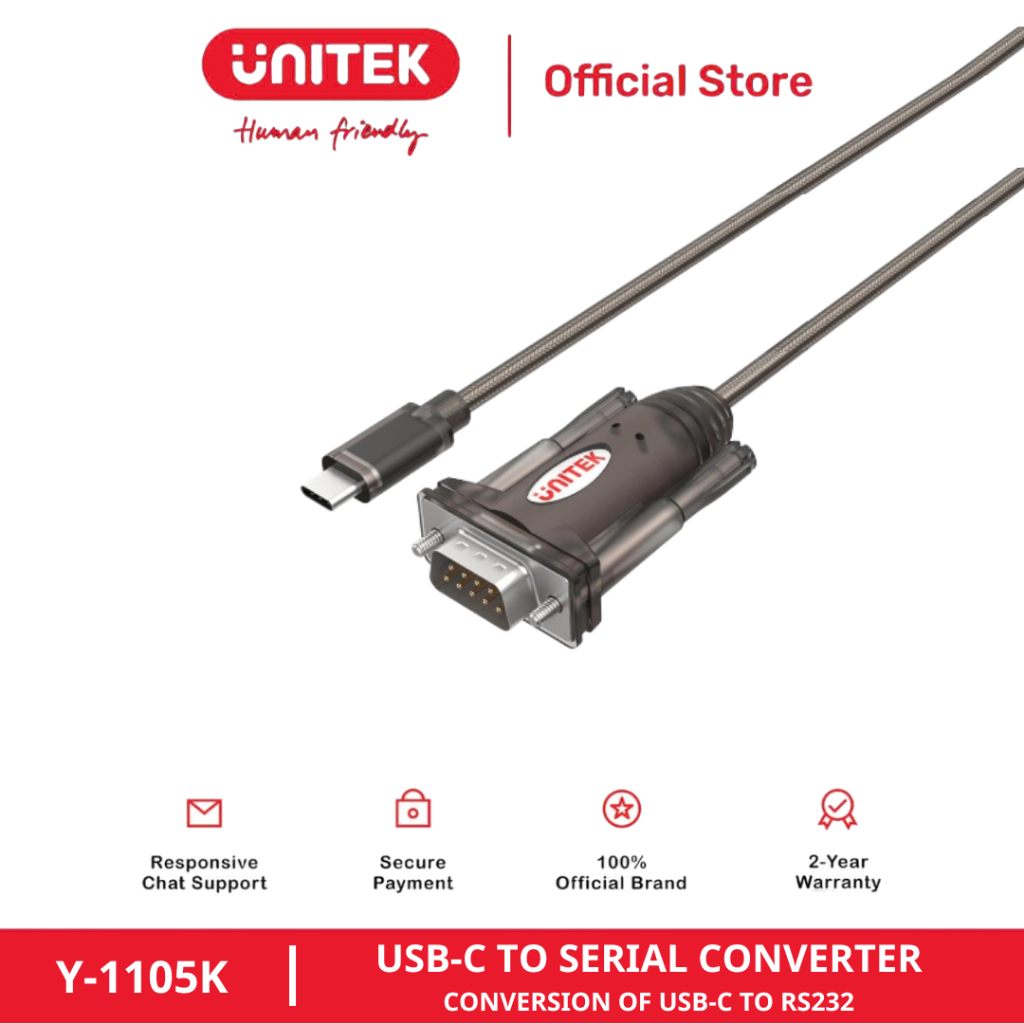 สายแปลง UNITEK Y Type-C (M) เป็น RS232 / Com 9 (M)