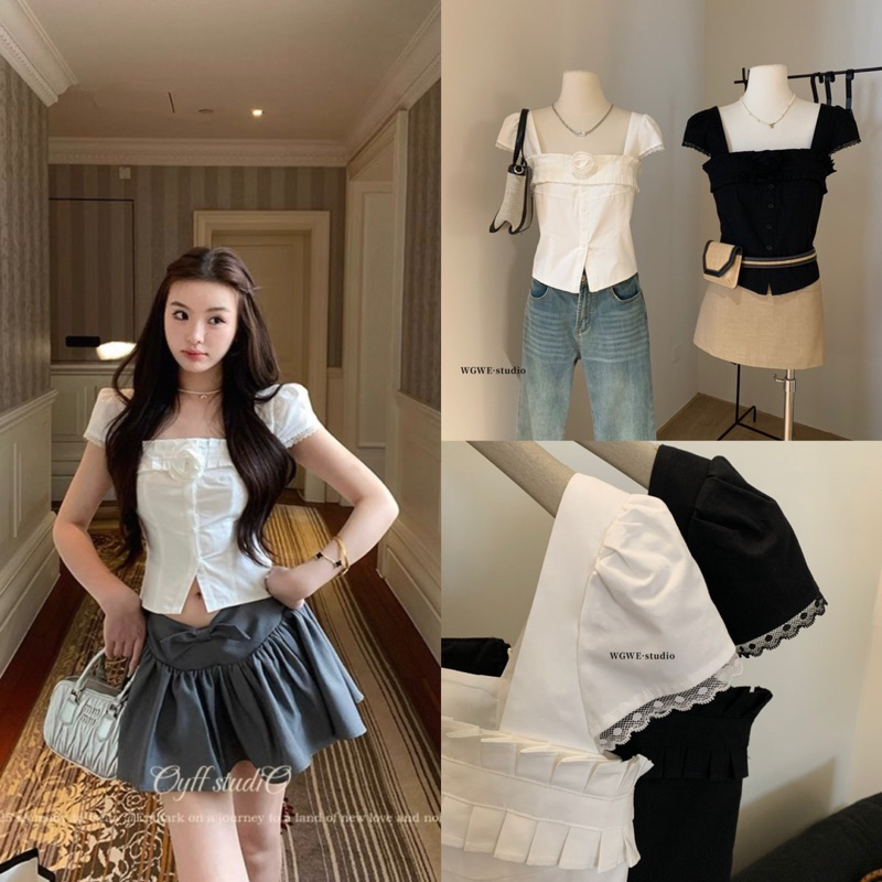 NHY.studio /WGWE/ เสื้อเชิ้ตหน้าอกลายดอกไม้