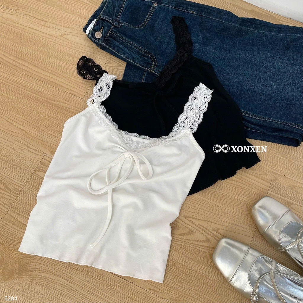 เสื้อยืด 2 สาย N5-17 WG ลูกไม้ผูกโบว์ 5284 XonXen 299PCT