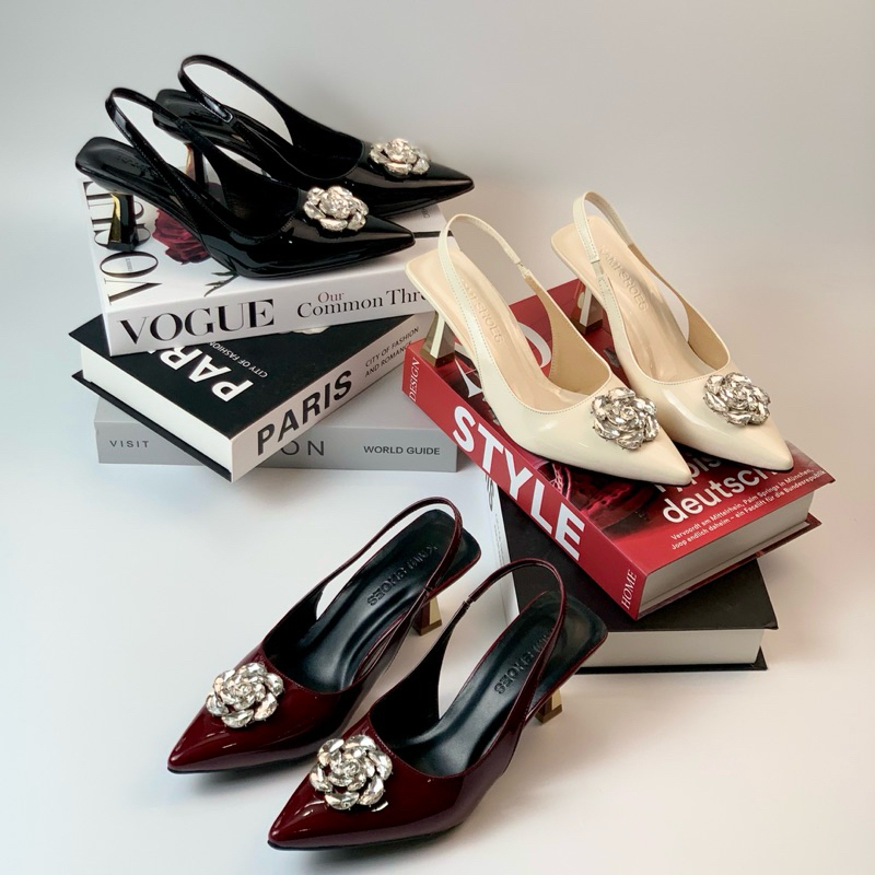 รองเท้าส้นสูง VYARA - หัวแหลม 7p หรูหราดอกไม้หิน[RBHD]