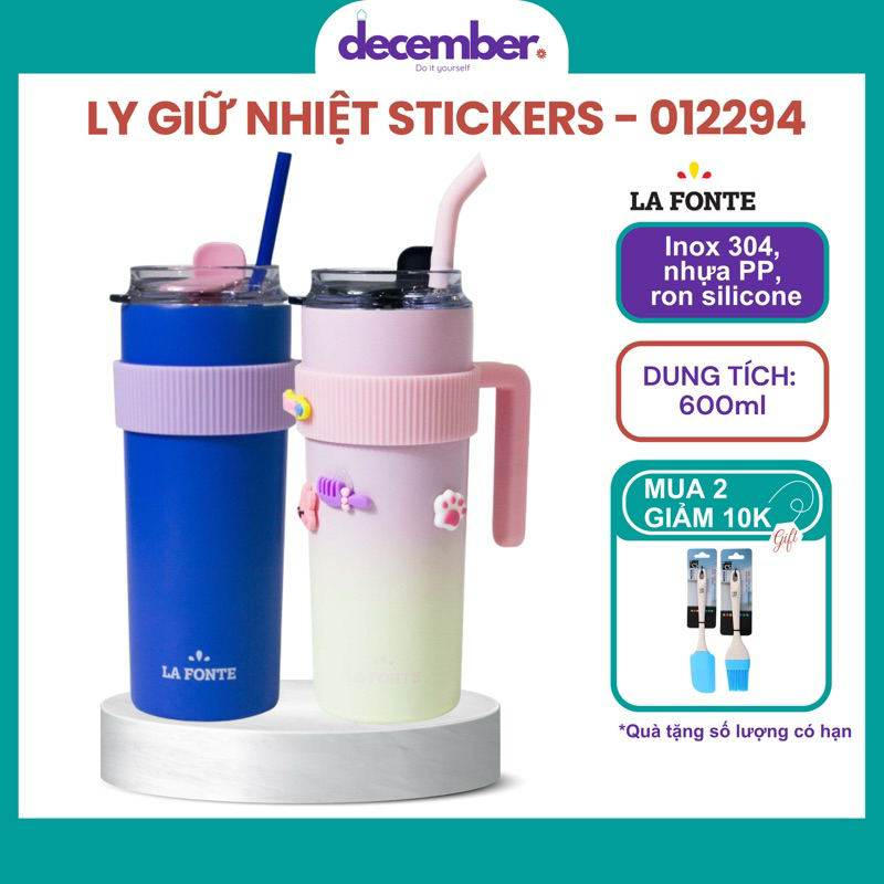 La Fonde Sticker Thermos Cup พร้อมหลอด 600ml - 012294 - สแตนเลส 304 พลาสติก เช่น พลาสติก หน้า ปะเก็น