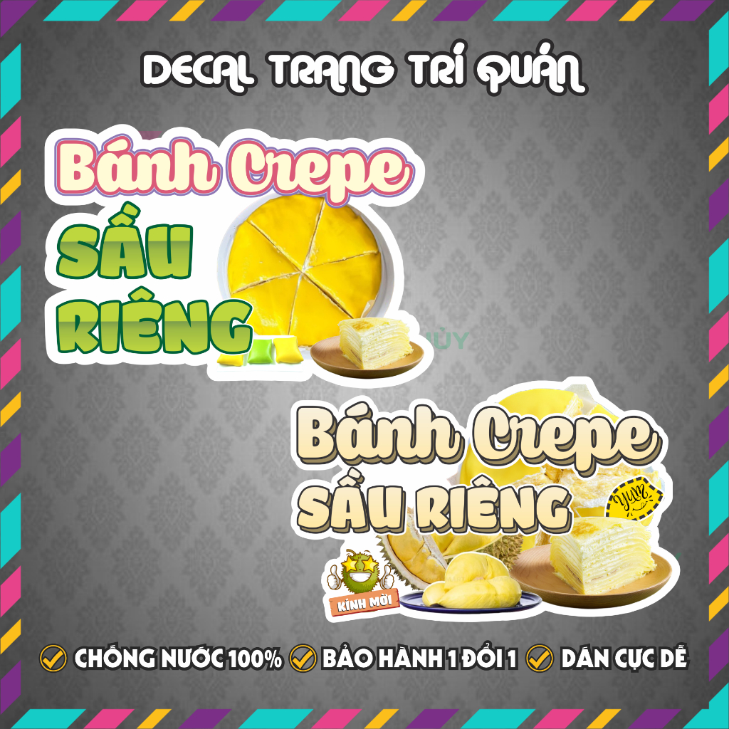 DURIAN CREPE CAKE Decal - รูปลอกตกแต่งสําหรับร้านอาหาร ชานม ร้านกาแฟ - กันน้ํา กันแดด ตัดสําเร็จ