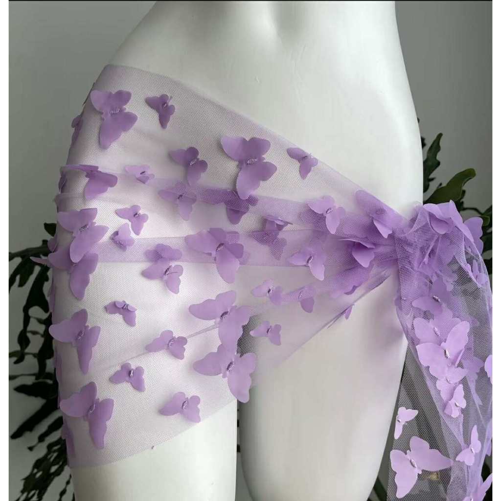 ALICE HOUSE ผ้าคลุมไหล่บิกินี่ผ้าชีฟองตาข่ายผีเสื้อ 3D ซีทรูหลากสี - รูปที่ 3