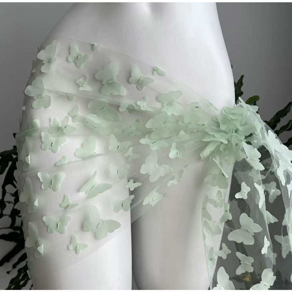 ALICE HOUSE ผ้าคลุมไหล่บิกินี่ผ้าชีฟองตาข่ายผีเสื้อ 3D ซีทรูหลากสี - รูปที่ 5