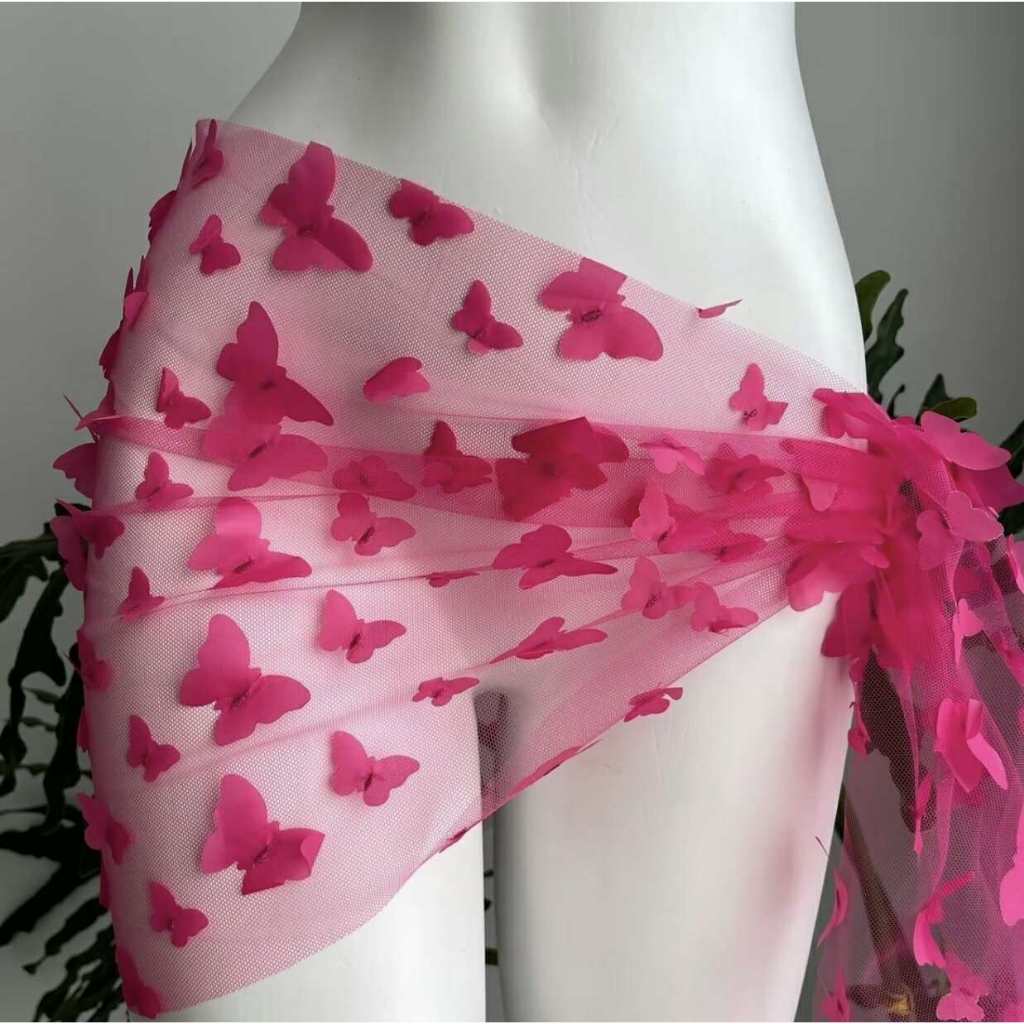 ALICE HOUSE ผ้าคลุมไหล่บิกินี่ผ้าชีฟองตาข่ายผีเสื้อ 3D ซีทรูหลากสี - รูปที่ 2