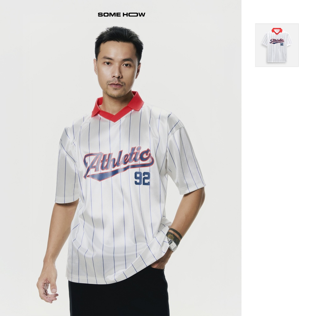 เสื้อโปโลผู้ชาย Athletic The Stripe White 92 ผ้าโพลีเอสเตอร์ ใส่สบาย PL0170 SOME HOW STORE