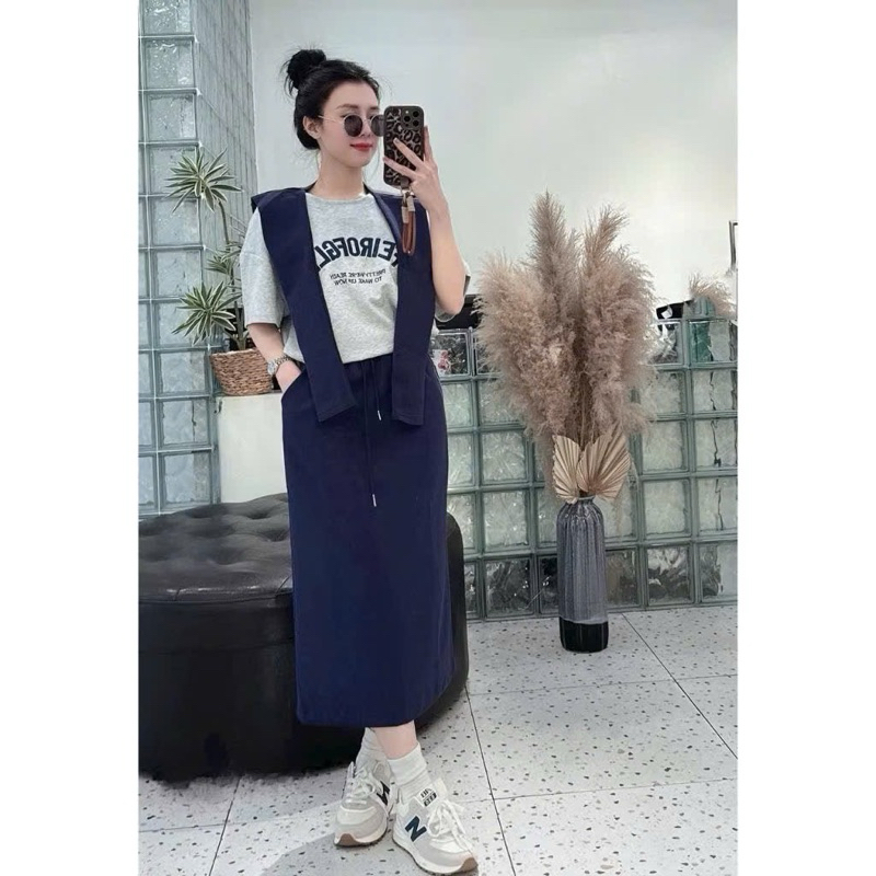 ชุดกระโปรงสีฟ้า 3 ชิ้น พร้อมผ้าพันคอ ขนาดใหญ่ (21253)