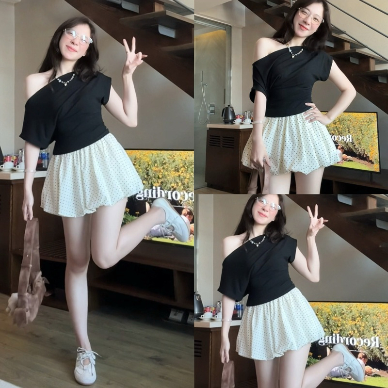 (OLDSCHOOL PHOTO) BLACK PORK squash SKIRT มีซับใน MELY SKIRT