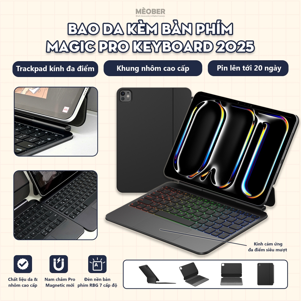 [2026] เคสหนังคีย์บอร์ด Magic Pro สําหรับ iPad โดย CatBer สําหรับ iPad Pro 11, Pro 12,9 นิ้ว, M1 M2 