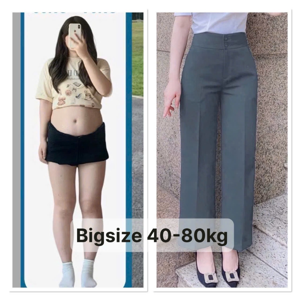 Bigsize กางเกงขากว้างเอวสูงผ้าฝรั่ง 45kg-85kg ทรงกางเกงทรงตรงขากว้างแบน - รหัส 888=111