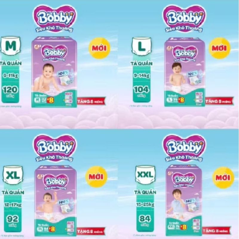 กางเกงผ้าอ้อม Bobby แพ็คเกจ Mega Jumbo M112/ L96/ XL84/ XXL76/ M120/ L104/ XL92/ XL96/ XXL84/ XXL88/