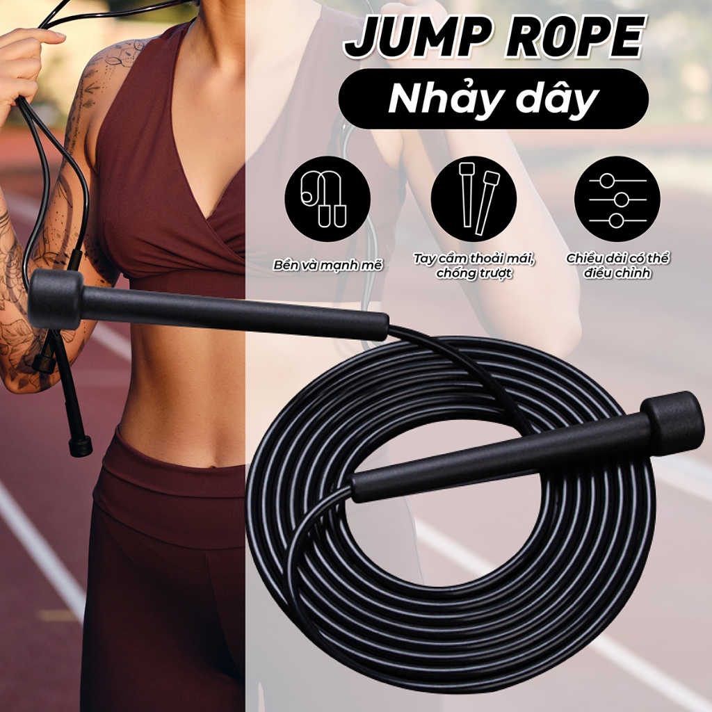 JR200 BLACK Fitness Jumping Rope วัสดุยางทนทานเพื่อรองรับ Sports ออกกําลังกายที่บ้าน