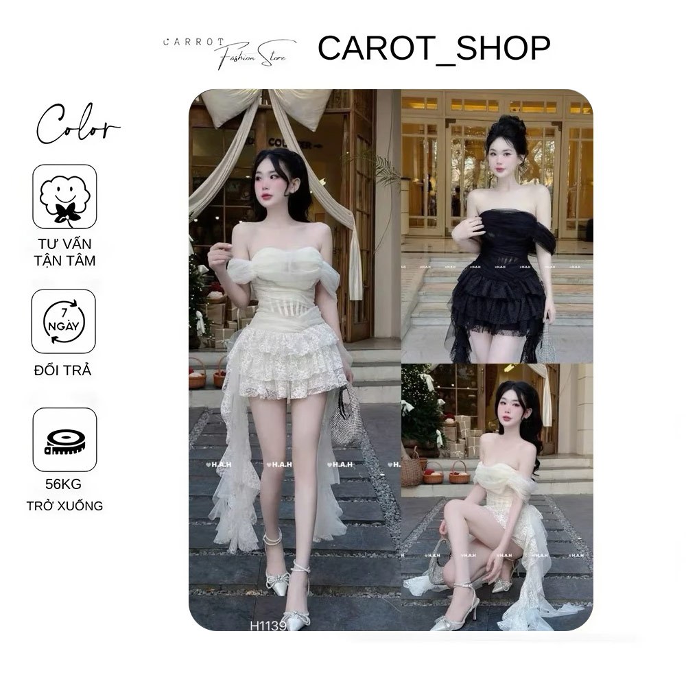 เดรสปาดไหล่สุดหรูแต่งพู่และสายคล้องคอ ATD by CarrotShop