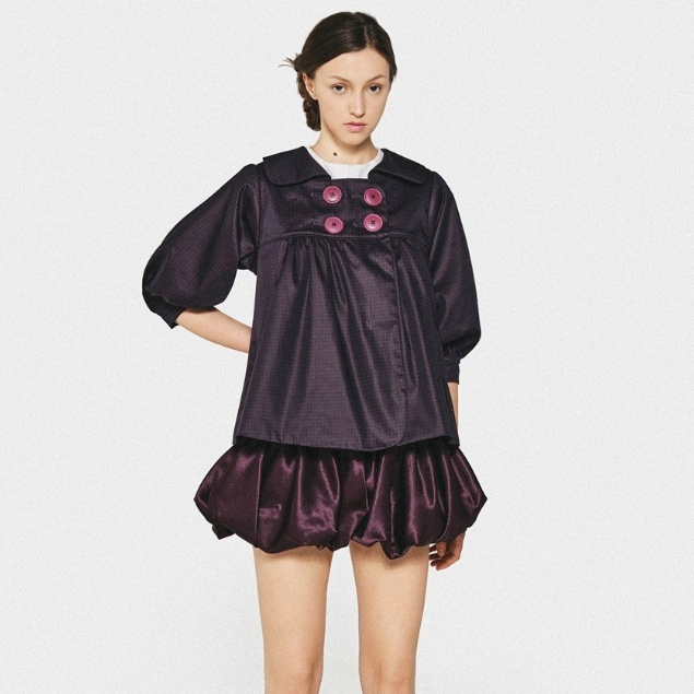 Aie jr คอปกเปิดลง parka. TWILIGHT JACKET ผ้าลายสก๊อต แขนจับจีบพอง กระดุมน่ารัก