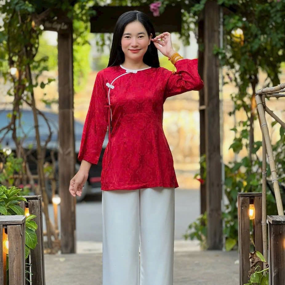 ROUND-NECKLACE BOW PATTERN เครื่องแต่งกายแบบดั้งเดิม, เสื้อผ้าหน้าแรก, เสื้อผ้าผู้หญิงพุทธ, เสื้อผ้า