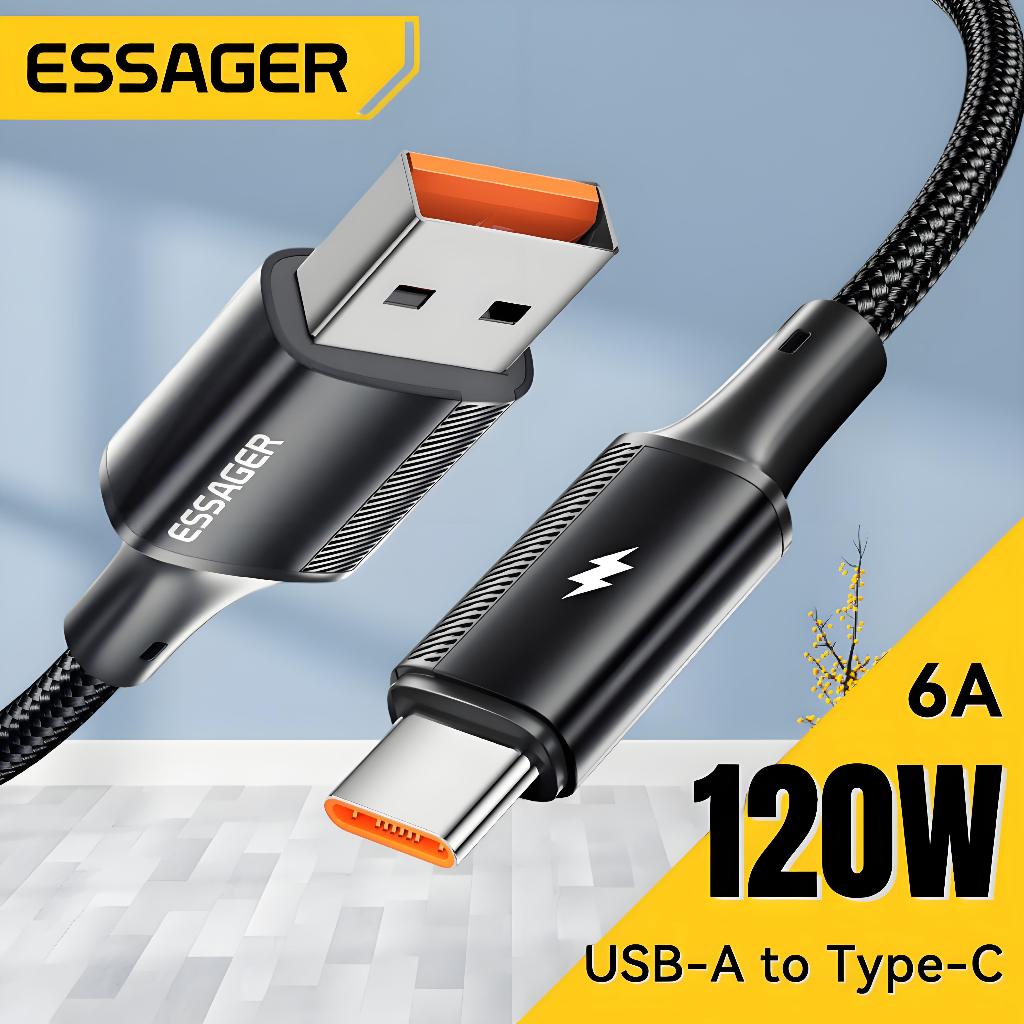 ESSAGER สาย USB 120W Type C ชาร์จเร็วสําหรับ Xiaomi 6A สายชาร์จเร็ว