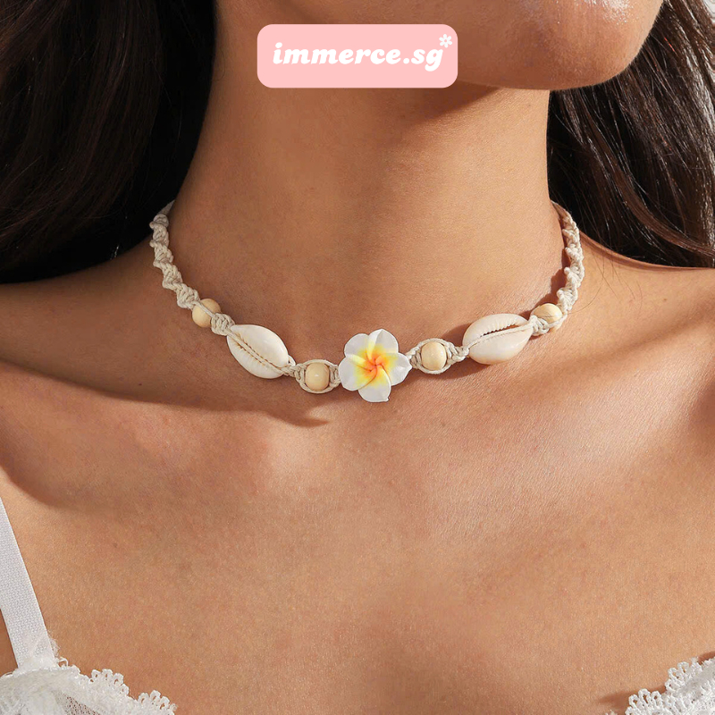 สร้อยคอจี้ดอกไม้พอร์ซเลน Snail Charm ดอกไม้ Drawstring Boho สไตล์ VC-MHS