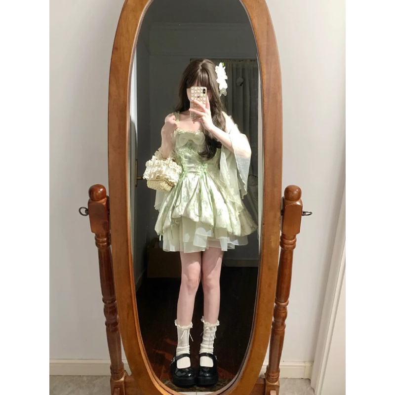 [AVAILABLE TYPE 1] Lady Ulzzang Green Bow Jacket + Skirt Set - รวมภาพถ่ายจริง