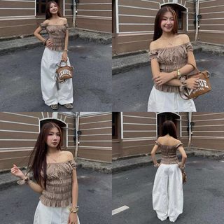 FINNIE DEROSE PANTS - กางเกง HaRem ขากว้าง Derose สีกากีเอวเรียบและชายเสื้อ