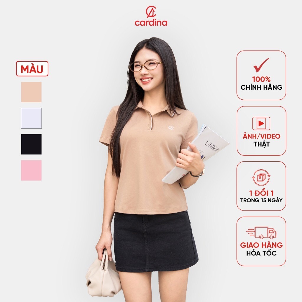 เสื้อโปโลผู้หญิง An Nhien CARDINA ผ้าคอตตอนเท่ๆ ดีไซน์เบสิค ปกไฟเลี้ยวสีอ่อน 5APC03