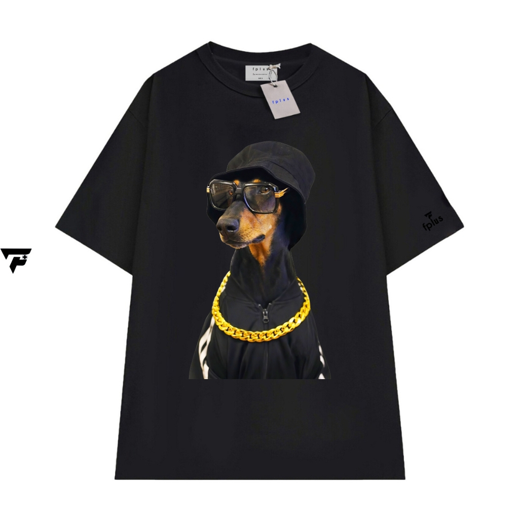 T82 เสื้อยืดผู้ชายและผู้หญิง unisex แขนหลวมและพิมพ์ลายสุนัข FPLUS