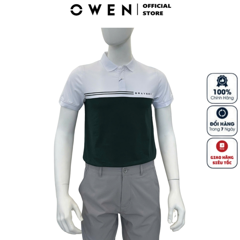 OWEN APV เสื้อโปโลผู้ชายแขนสั้นคอปก253620 สีดําผสมผ้า ฝ้าย สีขาว นุ่ม คุณภาพสูง แบบเข้ารูป แฟลต