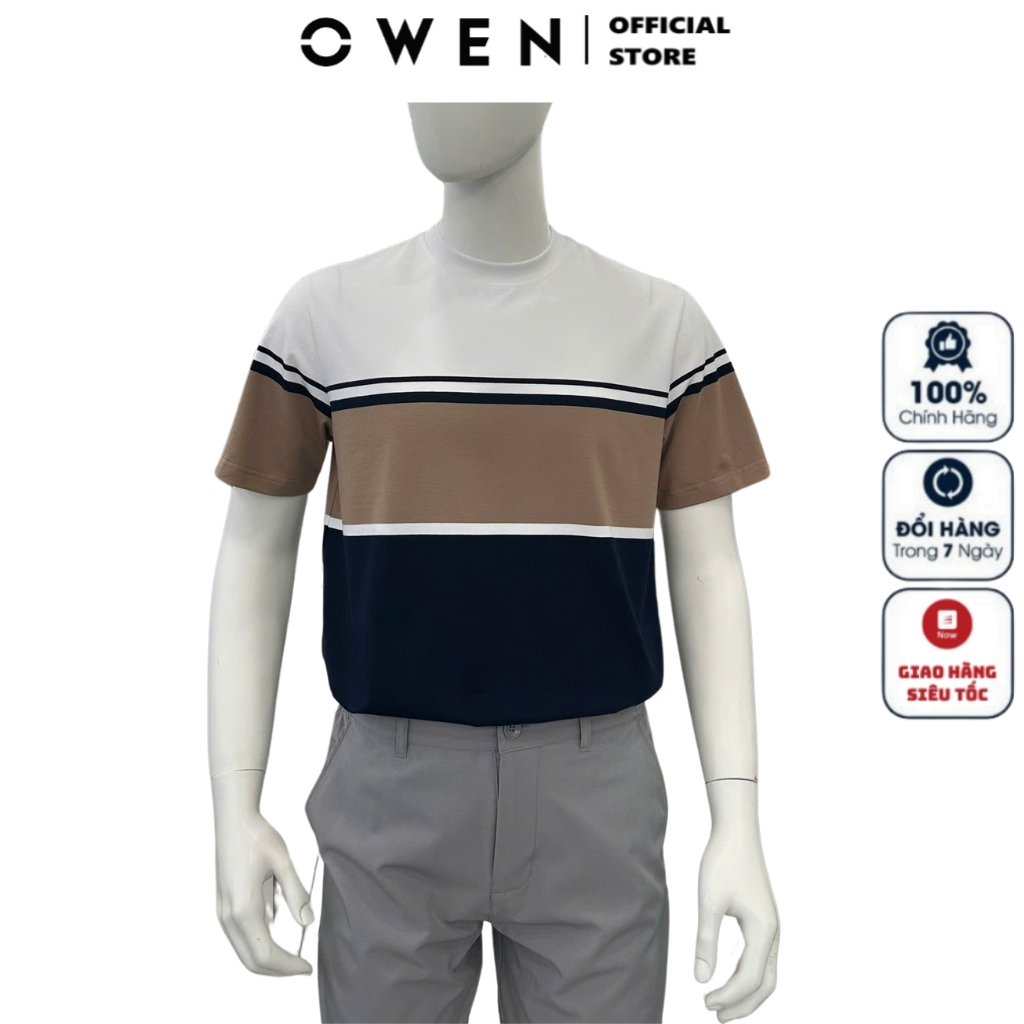 OWEN TSN เสื้อยืดคอกลมแขนสั้น253681 เสื้อยืดผู้ชาย ขาว ดํา เบจ ผ้าคอตตอน นิ่ม เสื้อยืดบอดี้ฟิต แฟลตน