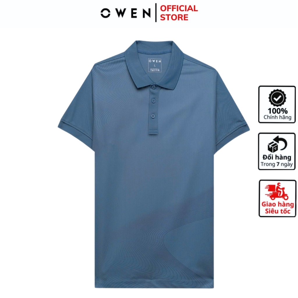 OWEN APV เสื้อโปโลแขนสั้น253661 เสื้อยืดคอปกเปิดลงสีน้ําเงินเข้มสําหรับผู้ชายผ้ากาแฟเนื้อนุ่มคุณภาพส